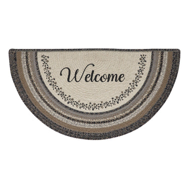 Floral Vine Jute Half Circle Welcome Braided Rug w/ Pad 19.5